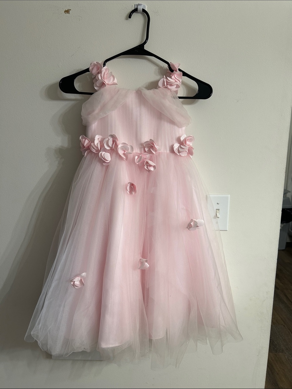 Pink Floral Tulle Party Dress for Girls Custom Size 4-5T Beautiful Flowers